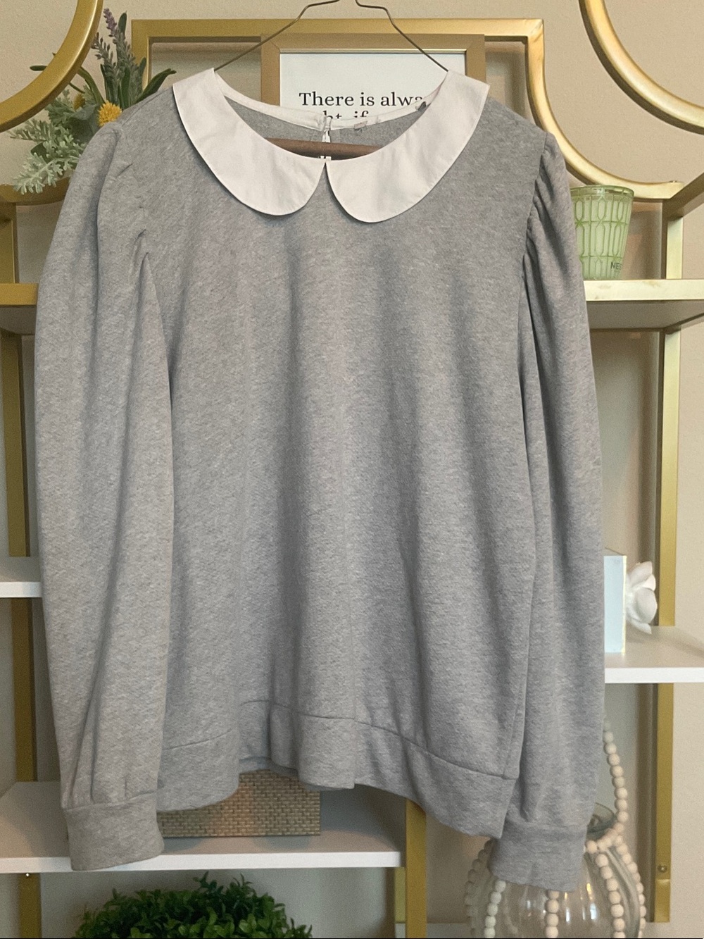LOFT Gray Sweatshirt with White Peter Pan Collar